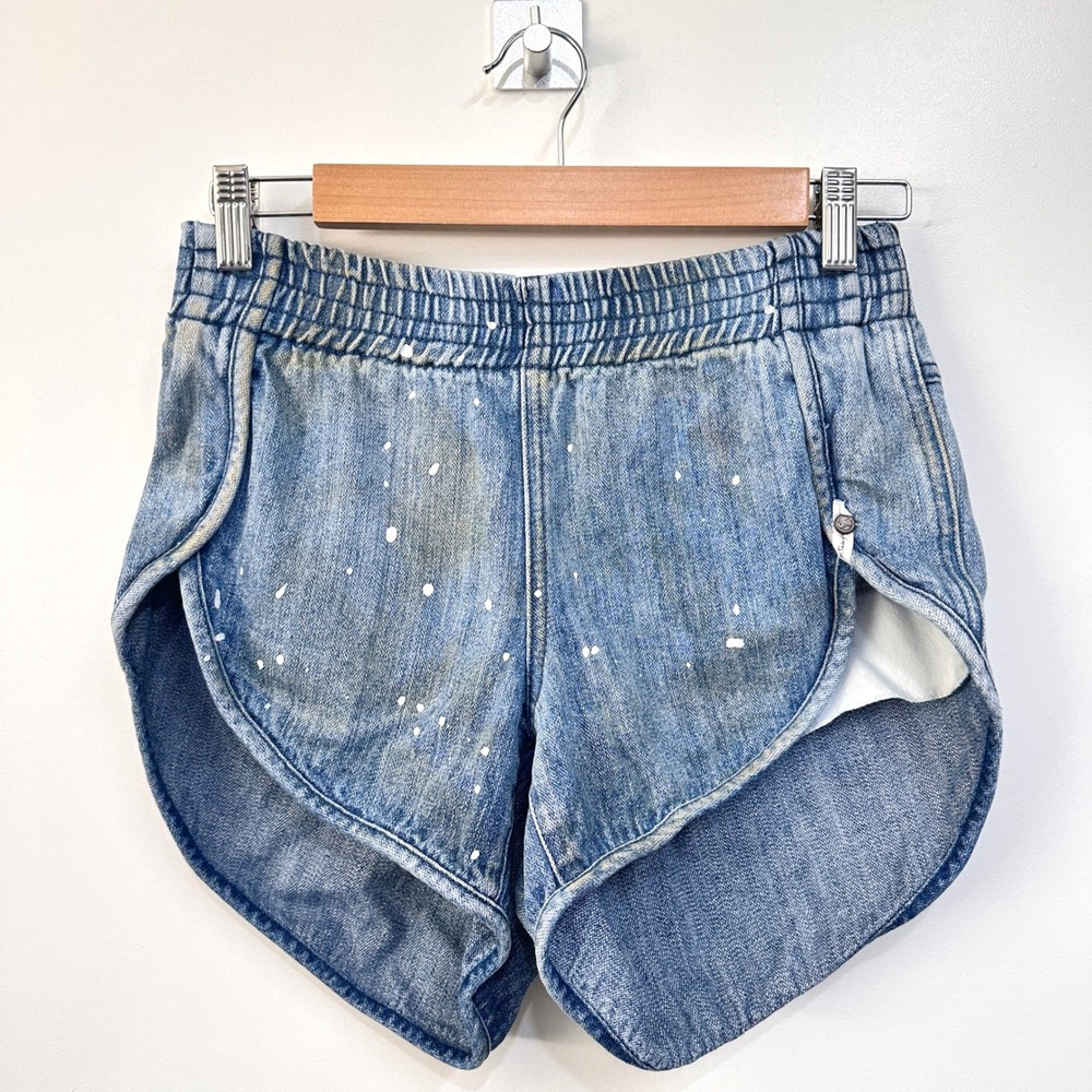 One Teaspoon Runner Denim Shorts 26 Paint Dirty Wash Grunge Streetwear